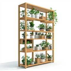 Stylish modular shelving unit with adjustable shelves isolated on white