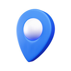 3D vector icon of blue location marker symbolizing navigation.