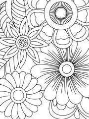 flower vector black and white coloring page for coloring book. doodles pattern