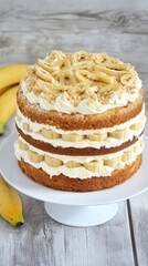 Stunning Layered Banana Cake with Whipped Cream and Crumbles - A Delightful Dessert