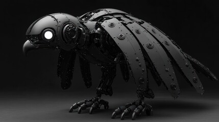 Obraz premium Robotic Falcon Posing, Dark Studio, Futuristic Design