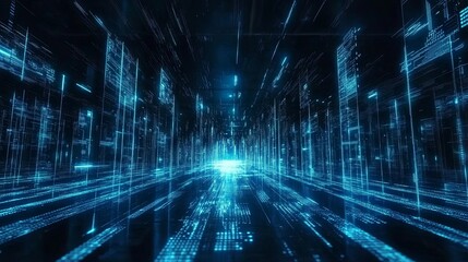 Blue digital binary data, concept technology, AI, cybersecurity