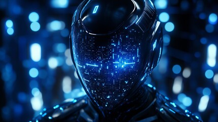 Blue digital binary data, concept technology, AI, cybersecurity