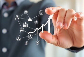 The hand of a businessman with a virtual chart in his hand