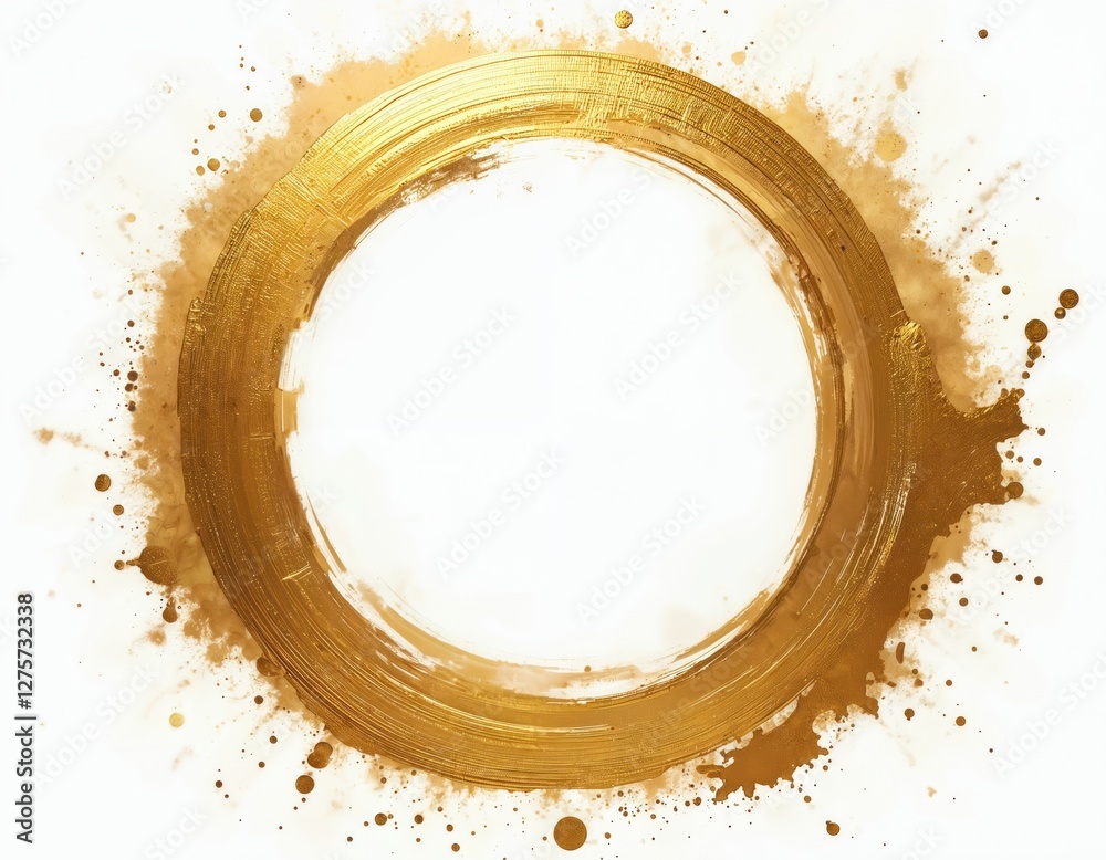 Poster gold brush stroke circle frame on white transparent background. artistic design element with paint s
