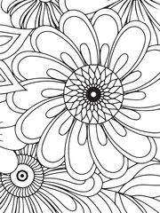 flower vector black and white coloring page for coloring book. new flowers pattern coloring book for kids and adults pattern