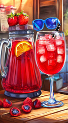 Refreshing summer drink with strawberries and ice