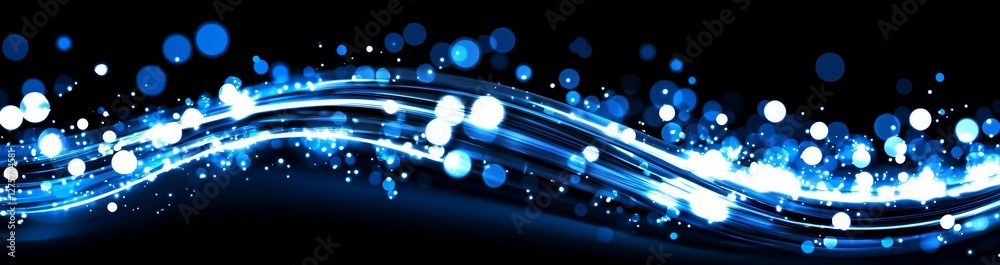 Poster a futuristic point wave is depicted on an abstract background with a dynamic wave that serves as a c