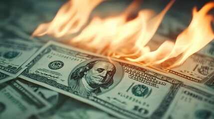 Burning Money Concept Representing Financial Loss and Wasteful Spending