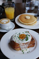 Croque Madame, Cappuccino, and Pancakes – Perfect Breakfast
