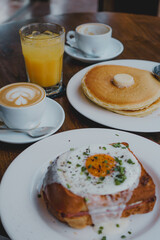 Croque Madame, Cappuccino, and Pancakes – Perfect Breakfast
