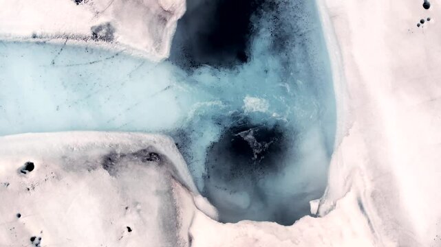 Icecap Arctic Meltwater Blue Channels Flowing To The Arctic Ocean, Aerial View