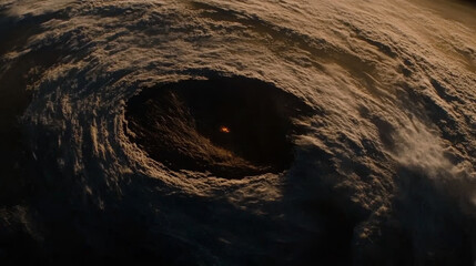 Dark vortex in clouds with glowing center, mysterious atmosphere