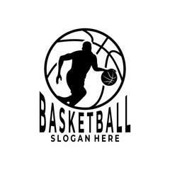 Basket player logo icon. Basketball sport club logo design template