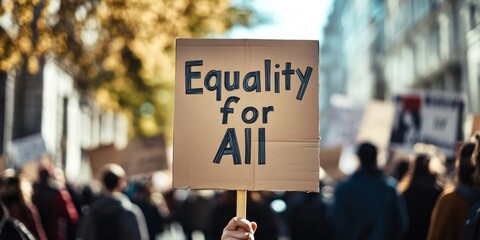 Protesters holding equality for all sign at demonstration for equal rights