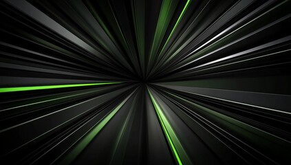 Abstract green lines converging dark background, motion speed, digital art, website banner