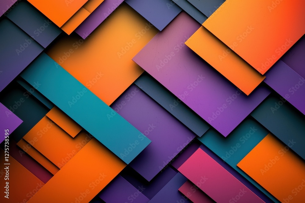 Poster An abstract and vibrant composition featuring overlapping geometric shapes in bold colors, creating a dynamic and modern design with depth and texture, perfect for backgrounds.
