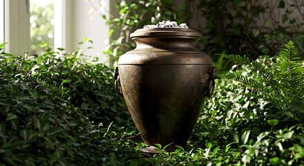 bronze urn with ashes