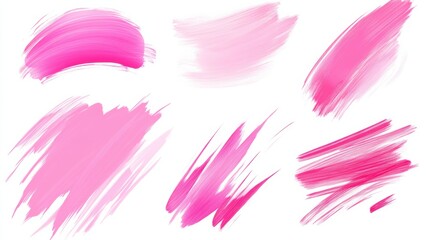 Collection of vibrant pink brush strokes showing various shades and textures for artistic inspiration in creative projects or graphic design