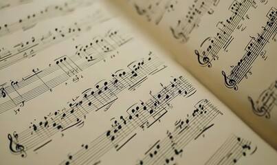 Open music book displays notes for musical performance and education