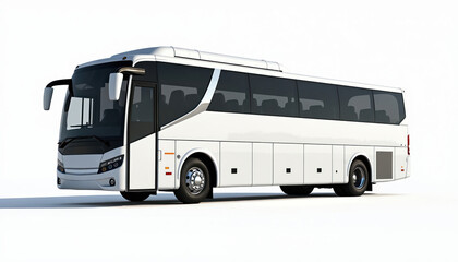 Side view of passenger coach bus. Tour transportation concept. Modern intercity commute vehicle for travel, tourism, comfortable journeys, bus tours with big windows and seats.