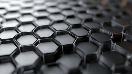 Abstract metallic hexagonal grid pattern background.