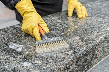 Preparation of the cemetery monument prior to All Saints Day involves thorough cleaning