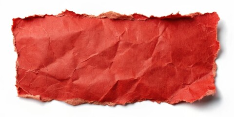 Aged red paper sticker with torn edges on a white background, vintage, creased,  vintage, creased,red paper, edge, worn