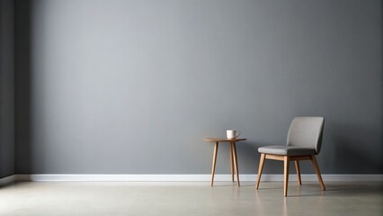 Minimalist room with gray wall, single chair