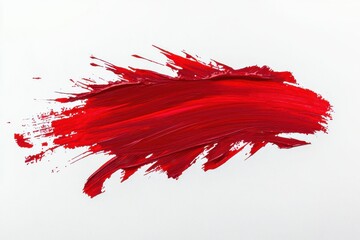 Dynamic stroke of vibrant red paint on a stark white surface, capturing movement and energy, perfect for artistic expression, graphic design and creative projects with bold visual impact.