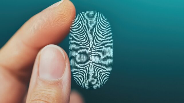 Customer experience interaction optimization concept. Finger holding a digital fingerprint on a blue background. - Powered by Adobe