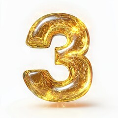 Number 3 made of golden solar energy with glowing rays and soft flares isolated on a clean white background