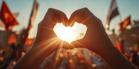 Hands forming heart shape at peaceful protest