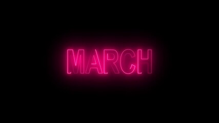 Glowing colorful light neon text month of march . Abstract glowing march month neon line background.