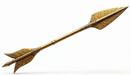 Isolated golden decorative arrow spear, ornate vintage design element. Metallic weapon studio shot on transparent background. Luxurious decor with ancient stylish spear.