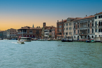 The wonders of ancient Venice with the lights of the sunset
