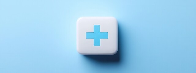 Obraz premium Modern Medical Cross Symbol 3D Render Healthcare App Icon Light Blue Background