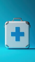 Obraz premium White Medical First Aid Kit Case with Blue Cross Emergency Healthcare