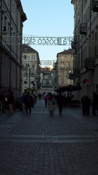 Italy, Turin, 11-10-2024. Accademia delle Sciene avenue. City of Turin. Slow motion. Vertical video