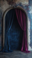 Dramatic Velvet Curtains Draped in Antique Archway Dark Moody Background Photography Studio Backdrop