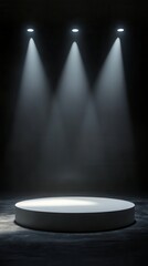 Dramatic Spotlight on Empty Round Pedestal Stage Dark Studio Background Product Display