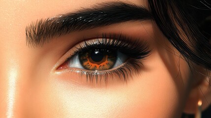Fototapeta premium Close-up of a Woman's Captivating Brown Eye with Defined Eyebrow