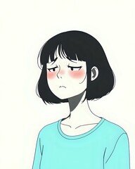 illustration vectorielle du portrait d'une jeune femme qui se sent mal à l'aise