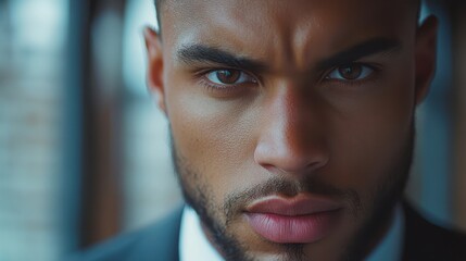 Obraz premium Intense Gaze of a Confident Black Businessman