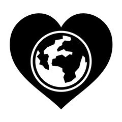 Love world flat icon vector, globe with heart, planet earth care, Vector illustration isolated on transparent background.