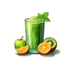 Grüner Smoothie im Glas Aquarell Bild
