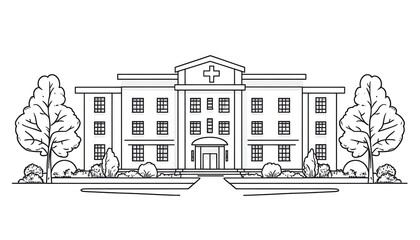 Naklejka premium Hospital Building Line Drawing