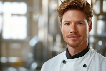 Obraz premium Confident Male Chef in Modern Kitchen Setting