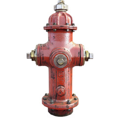 Fototapeta premium Bright red fire hydrant standing on urban street corner isolated on png transparent background, cut out