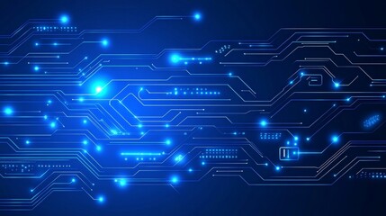 Fototapeta premium Digital Circuit On Blue. Abstract Electronic Data Pathway In Lines And Connected Dots.